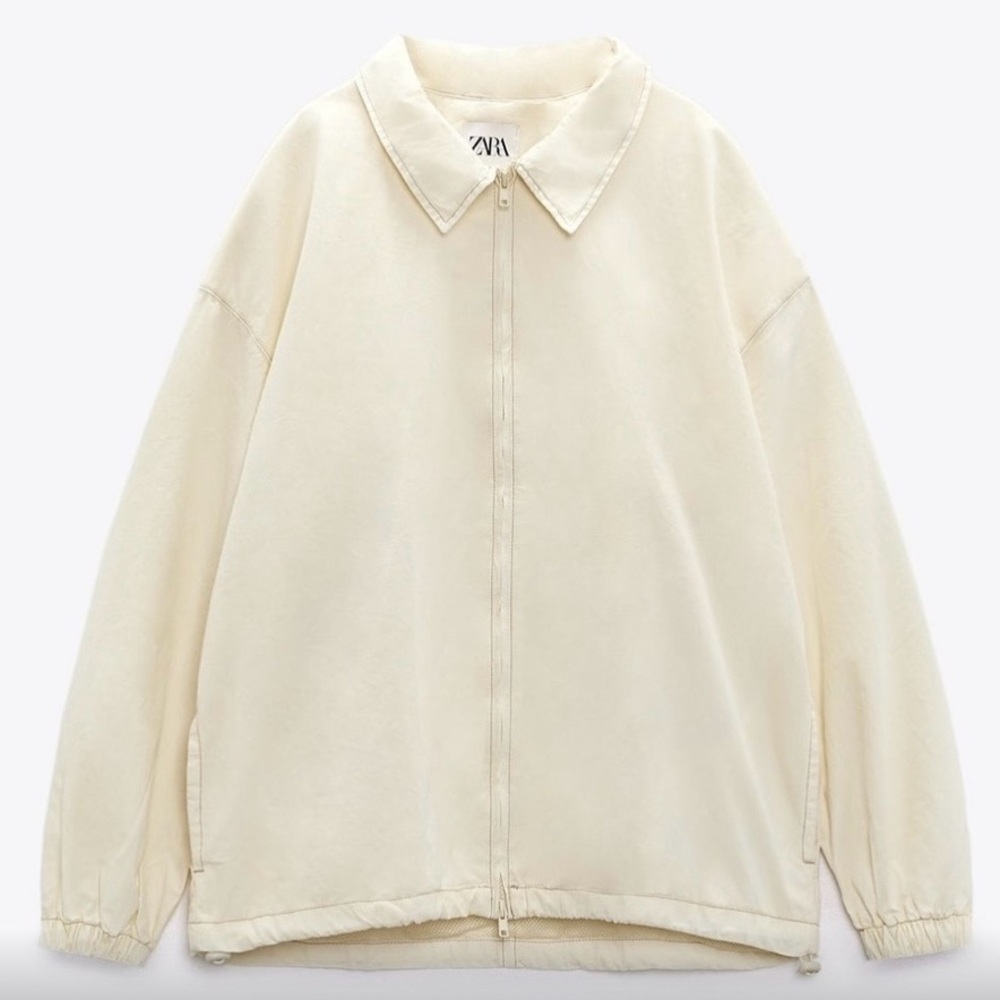 98# NWT Zara Women's Beige Oversized Shacket - Utility Jacket - Picture 3 of 8